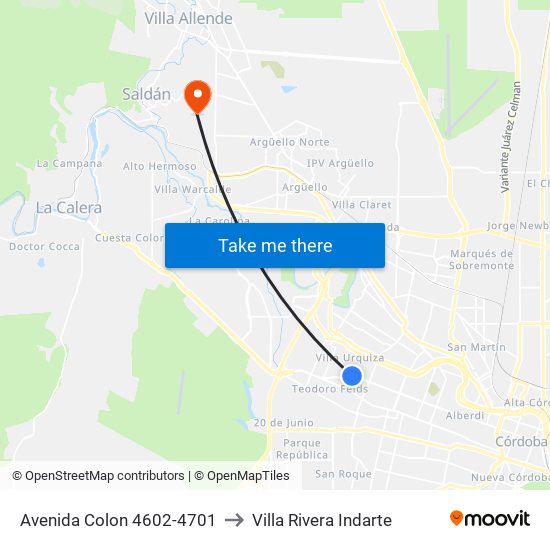 Avenida Colon 4602-4701 to Villa Rivera Indarte map