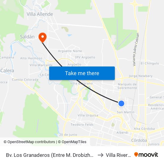 Bv. Los Granaderos (Entre M. Drobizhoffer Y Triunvirato/R. Lulio) to Villa Rivera Indarte map