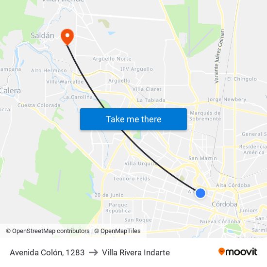 Avenida Colón, 1283 to Villa Rivera Indarte map