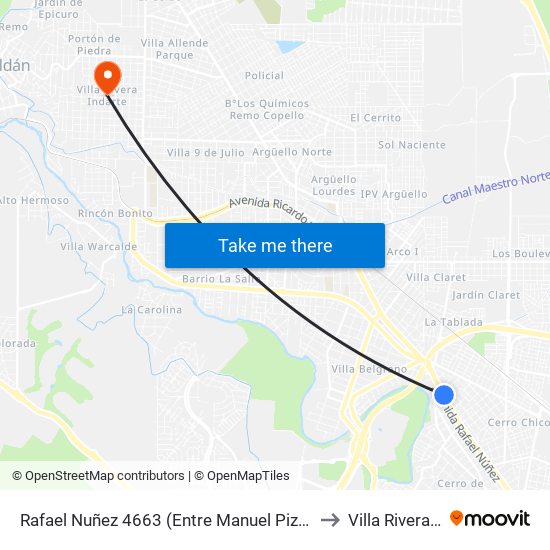 Rafael Nuñez 4663 (Entre Manuel Pizarro Y Manuel Lopez) to Villa Rivera Indarte map