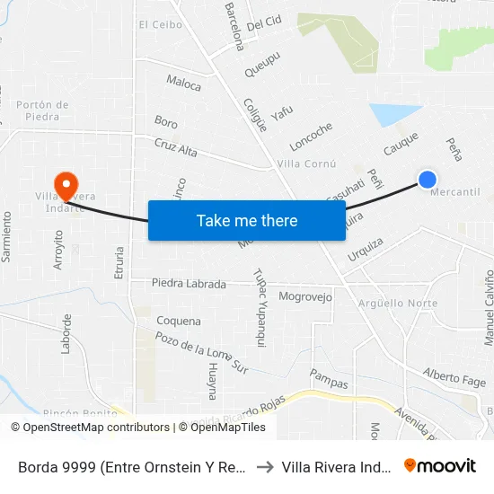 Borda 9999 (Entre Ornstein Y Revello) to Villa Rivera Indarte map