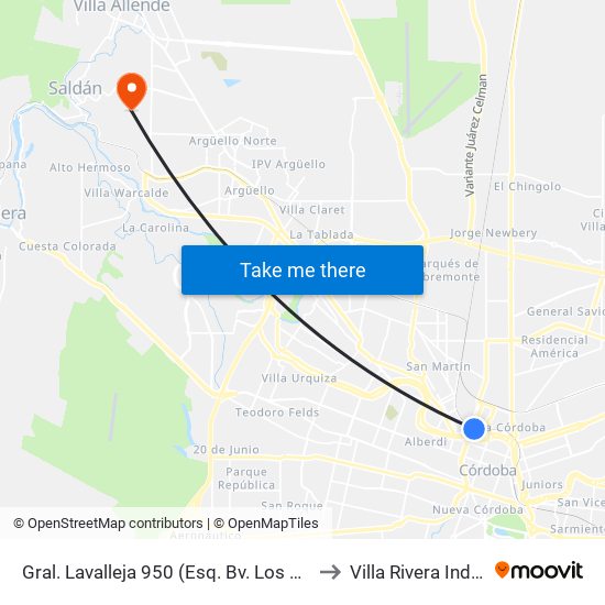 Gral. Lavalleja 950 (Esq. Bv. Los Andes) to Villa Rivera Indarte map