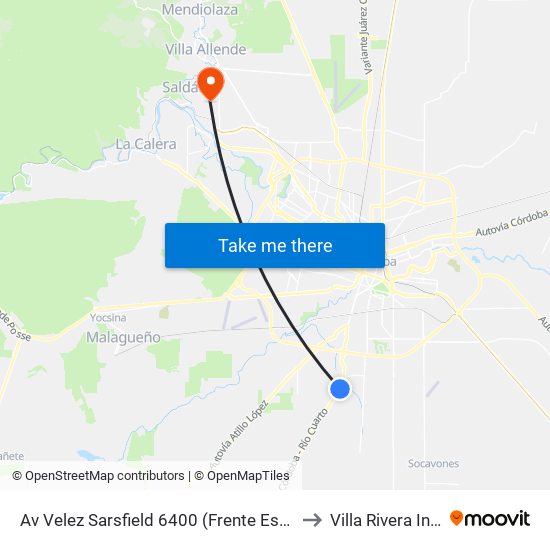 Av Velez Sarsfield 6400 (Frente Estacion Ypf) to Villa Rivera Indarte map