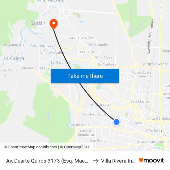 Av. Duarte Quiros 3173 (Esq. Maestro Vidal) to Villa Rivera Indarte map