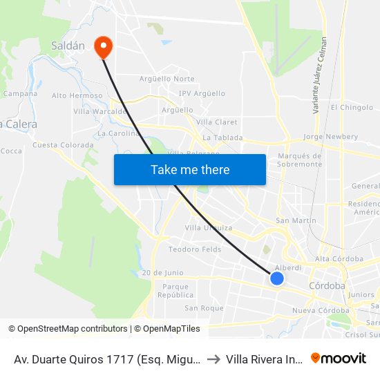 Av. Duarte Quiros 1717 (Esq. Miguel Urrutia) to Villa Rivera Indarte map