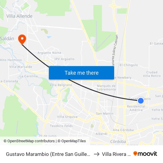 Gustavo Marambio (Entre San Guillermo Y M. De Pont) to Villa Rivera Indarte map