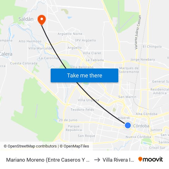 Mariano Moreno (Entre Caseros Y Av. D. Quirós) to Villa Rivera Indarte map