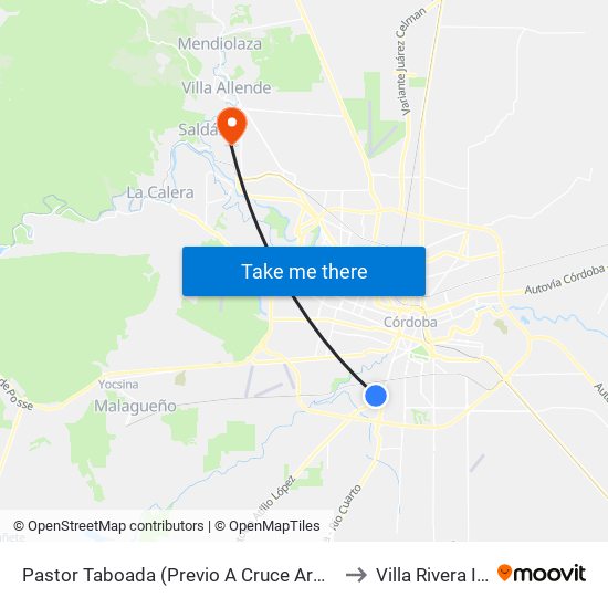 Pastor Taboada (Previo A Cruce Armada Argentina) to Villa Rivera Indarte map