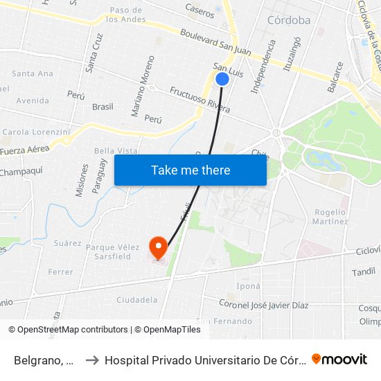 Belgrano, 687 to Hospital Privado Universitario De Córdoba map