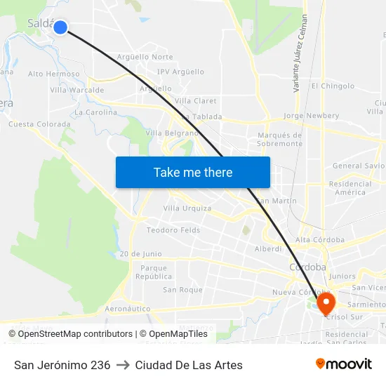 San Jerónimo 236 to Ciudad De Las Artes map