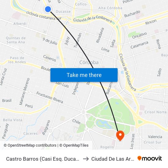 Castro Barros (Casi Esq. Ducasse) to Ciudad De Las Artes map