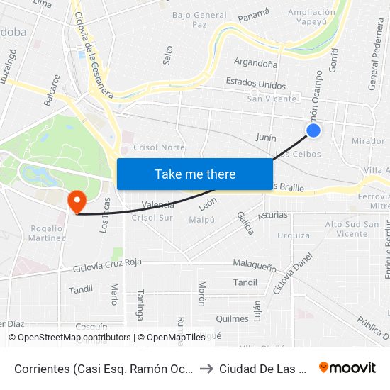 Corrientes (Casi Esq. Ramón Ocampo) to Ciudad De Las Artes map