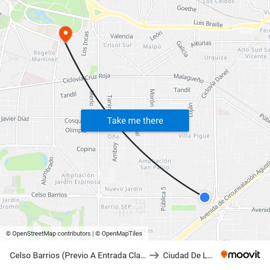 Celso Barrios (Previo A Entrada Claros Del Bosque) to Ciudad De Las Artes map