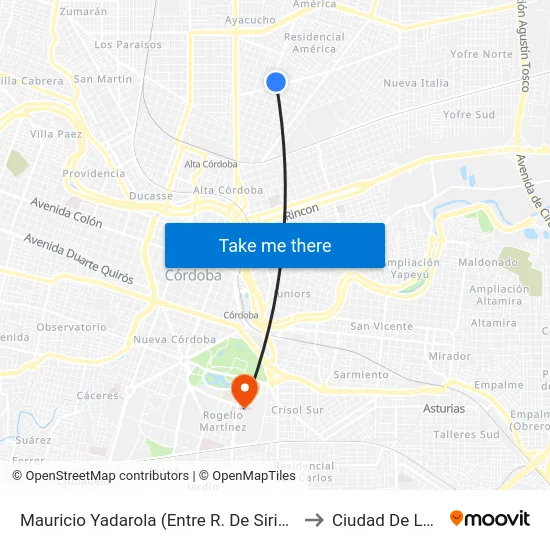 Mauricio Yadarola (Entre R. De Siria Y R. De Líbano) to Ciudad De Las Artes map