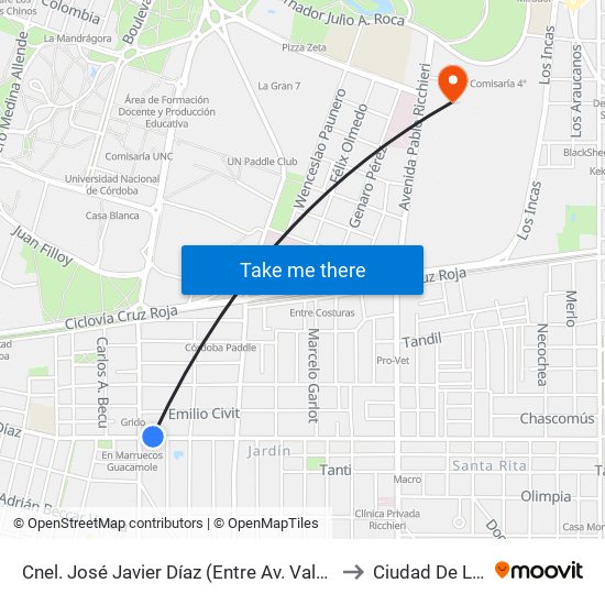 Cnel. José Javier Díaz (Entre Av. Valparaíso Y Villanueva) to Ciudad De Las Artes map