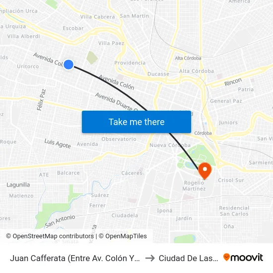 Juan Cafferata (Entre Av. Colón Y Sta. Rosa) to Ciudad De Las Artes map
