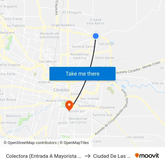 Colectora (Entrada A Mayorista Yaguar) to Ciudad De Las Artes map