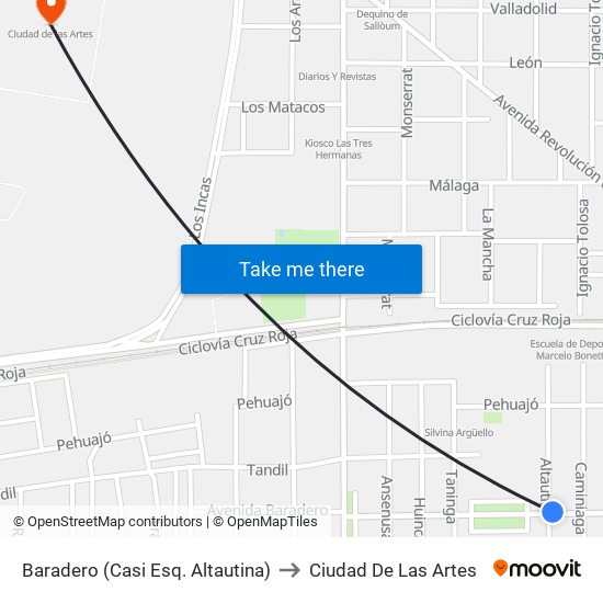 Baradero (Casi Esq. Altautina) to Ciudad De Las Artes map