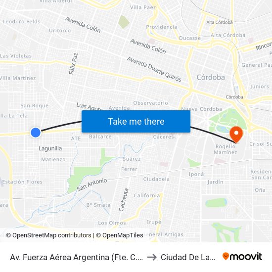 Av. Fuerza Aérea Argentina (Fte. C.P.C. Ruta 20) to Ciudad De Las Artes map