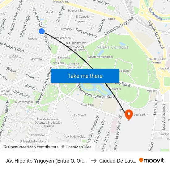 Av. Hipólito Yrigoyen (Entre O. Oro Y B. Aires) to Ciudad De Las Artes map