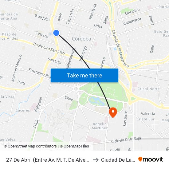 27 De Abril (Entre Av. M. T. De Alvear Y Ayacucho) to Ciudad De Las Artes map