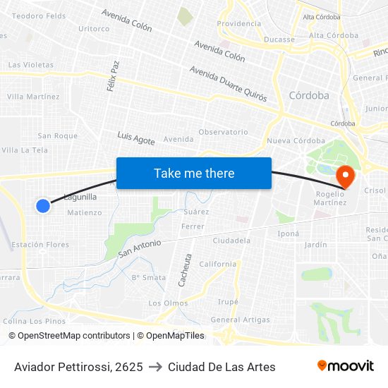 Aviador Pettirossi, 2625 to Ciudad De Las Artes map
