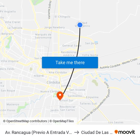 Av. Rancagua (Previo A Entrada Villa Retiro) to Ciudad De Las Artes map