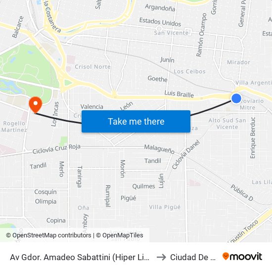 Av Gdor. Amadeo Sabattini (Hiper Libertad) (Hiper Libertad) to Ciudad De Las Artes map
