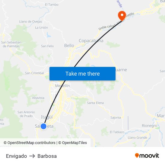 Envigado to Barbosa map