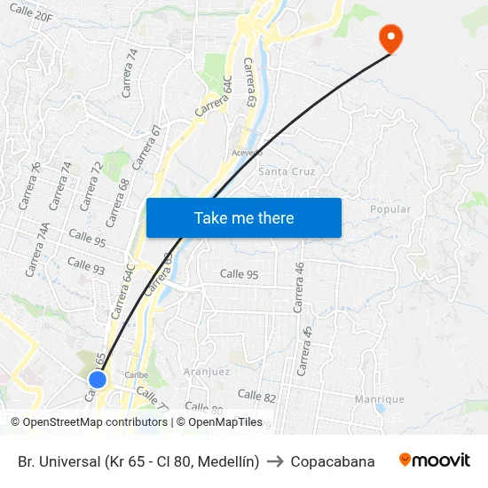 Br. Universal (Kr 65 - Cl 80, Medellín) to Copacabana map