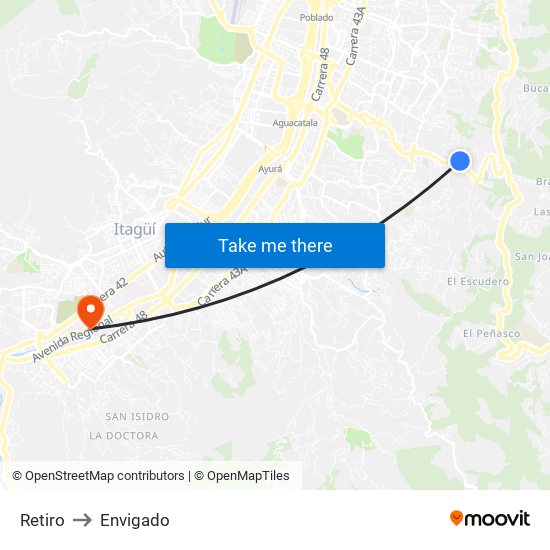 Retiro to Envigado map