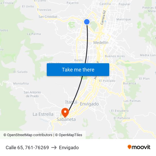 Calle 65, 761-76269 to Envigado map