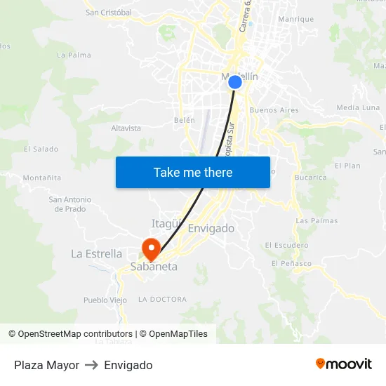 Plaza Mayor to Envigado map