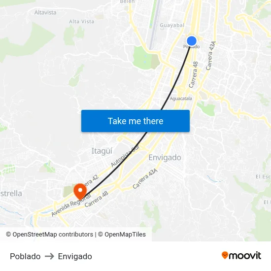 Poblado to Envigado map