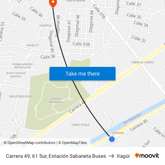 Carrera 49, 61 Sur, Estación Sabaneta Buses to Itagüí map