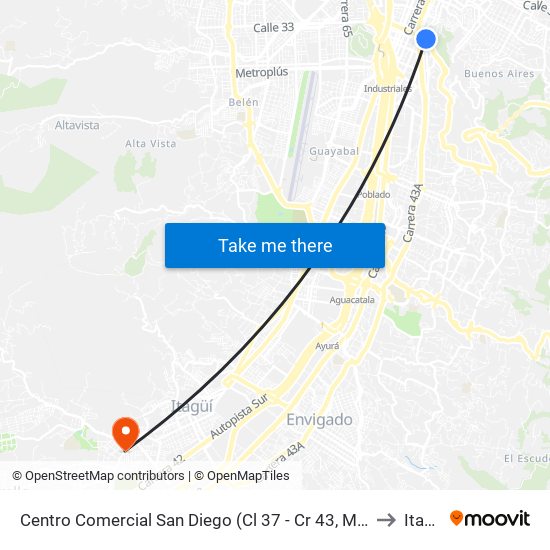 Centro Comercial San Diego (Cl 37 - Cr 43, Medellín) to Itagüí map