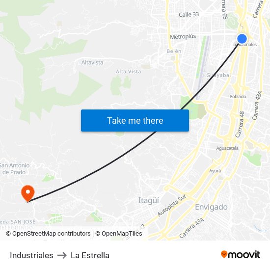 Industriales to La Estrella map