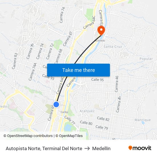 Autopista Norte, Terminal Del Norte to Medellín map