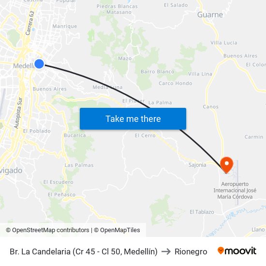 Br. La Candelaria (Cr 45 - Cl 50, Medellín) to Rionegro map