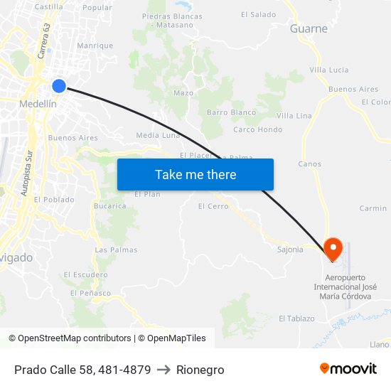 Prado Calle 58, 481-4879 to Rionegro map