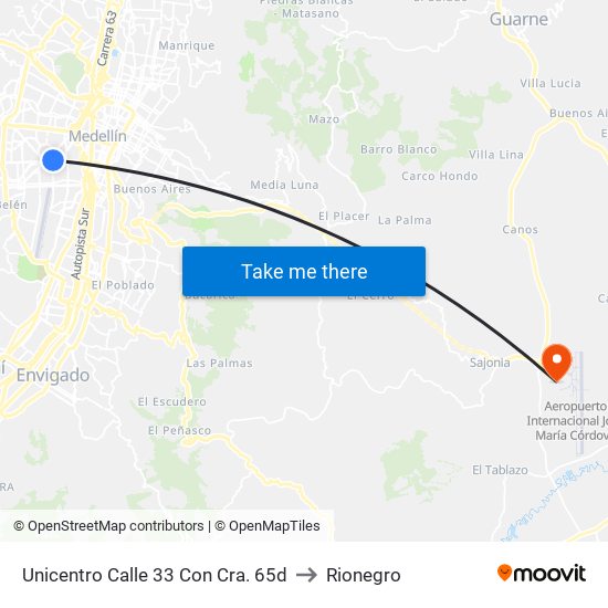 Unicentro Calle 33 Con Cra. 65d to Rionegro map