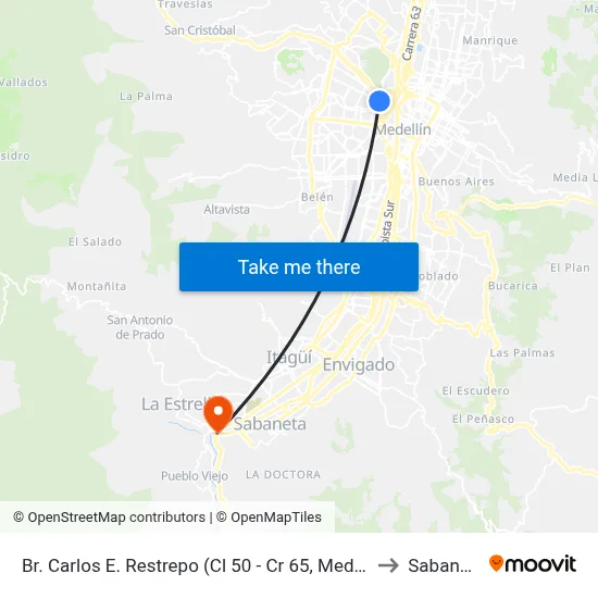 Br. Carlos E. Restrepo (Cl 50 - Cr 65, Medellín) to Sabaneta map