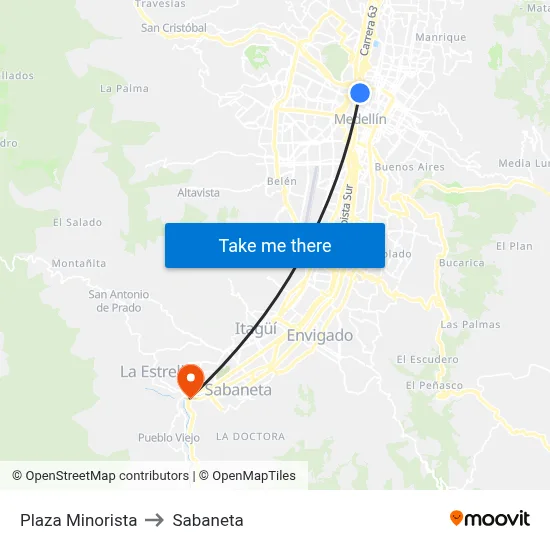 Plaza Minorista to Sabaneta map