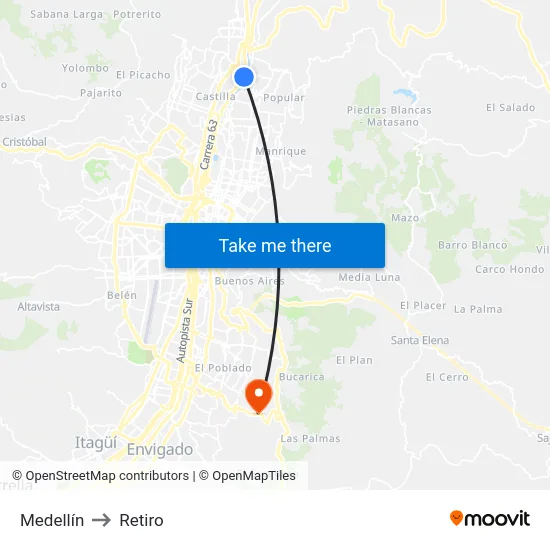 Medellín to Retiro map