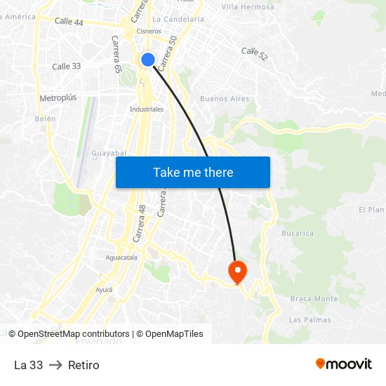 La 33 to Retiro map