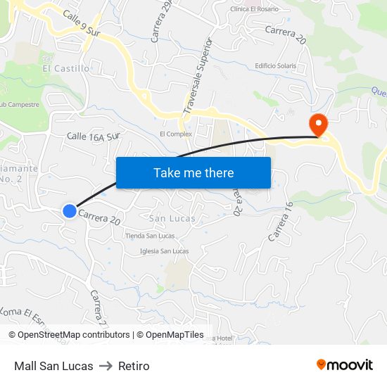 Mall San Lucas to Retiro map