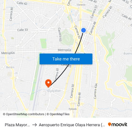Plaza Mayor Calle 37, 52-115 to Aeropuerto Enrique Olaya Herrera (EOH) (Aeropuerto Enrique Olaya Herrera) map