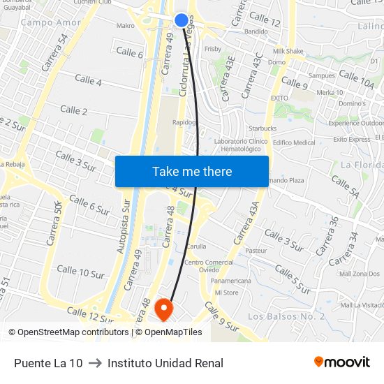 Puente La 10 to Instituto Unidad Renal map