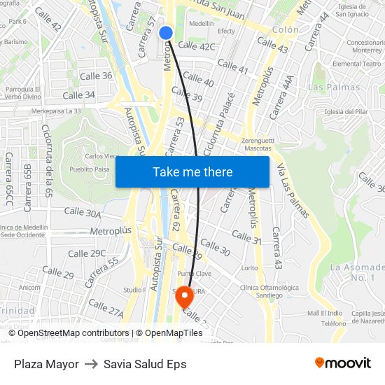 Plaza Mayor to Savia Salud Eps map