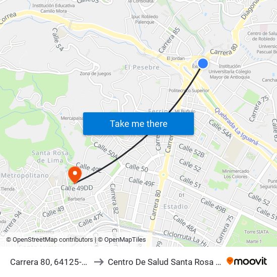 Carrera 80, 64125-64161 to Centro De Salud Santa Rosa De Lima map